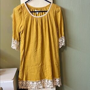 Mustard Yellow Lace Trim Women's Top